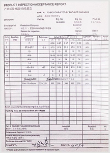 Measurement report for all OEM steel components